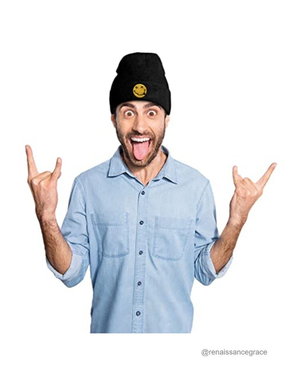 Funny Embroidered Knit Beanie Winter Warm Stretch Acrylic Unisex Skull Rock